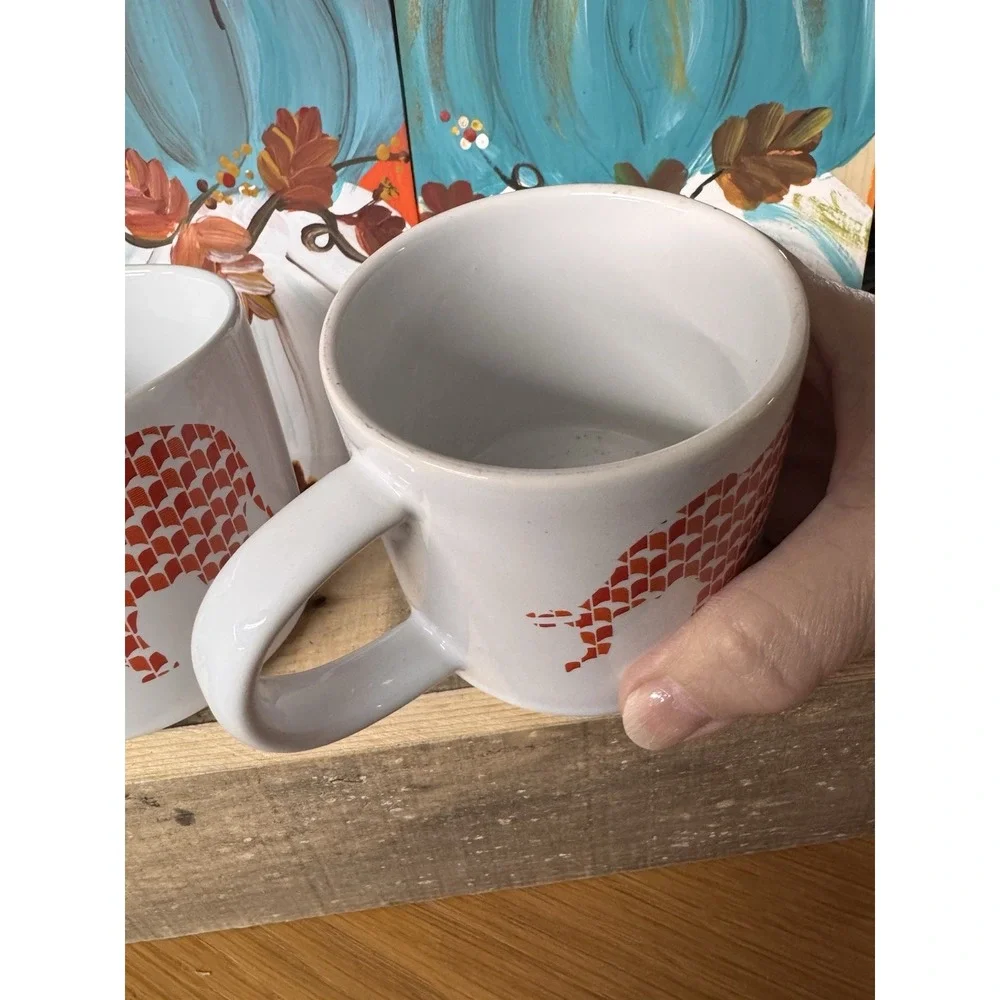 Room Essentials ELEPHANT Red Orange 2 Coffee Mugs Cups Ceramic RE TARGET 12oz.